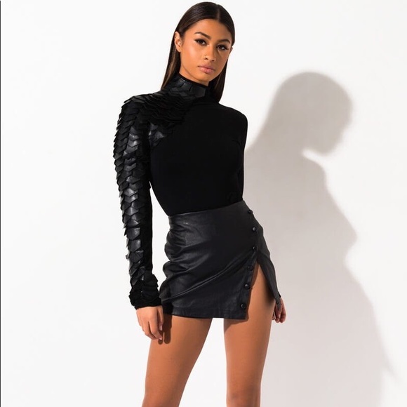 Tops | Leather Sleeve Shirt In Black | Poshmark